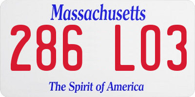 MA license plate 286LO3