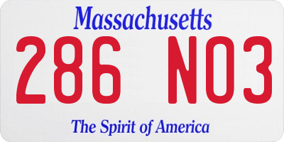 MA license plate 286NO3