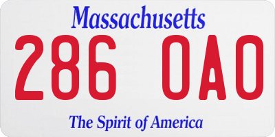 MA license plate 286OA0