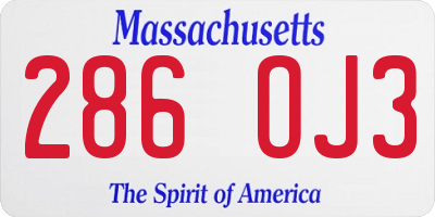 MA license plate 286OJ3