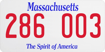 MA license plate 286OO3