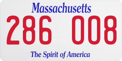 MA license plate 286OO8