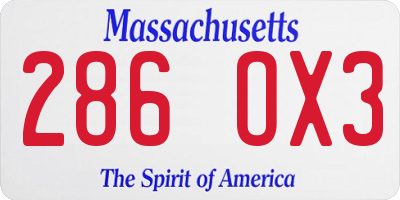 MA license plate 286OX3