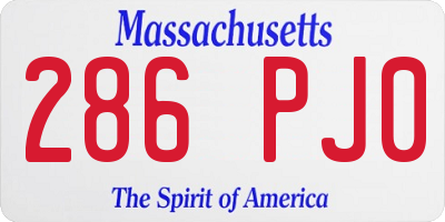 MA license plate 286PJ0