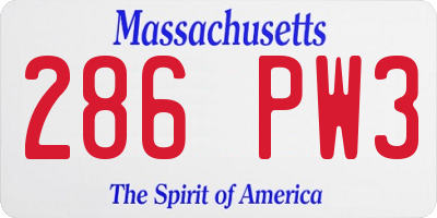 MA license plate 286PW3