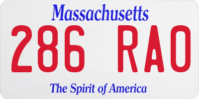 MA license plate 286RA0