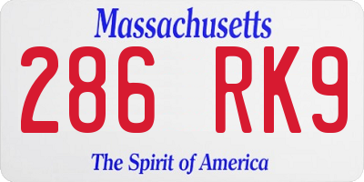 MA license plate 286RK9