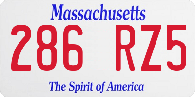 MA license plate 286RZ5