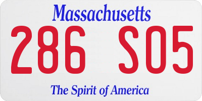 MA license plate 286SO5