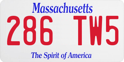 MA license plate 286TW5