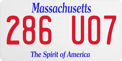 MA license plate 286UO7