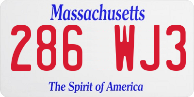 MA license plate 286WJ3