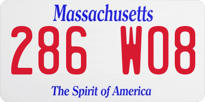 MA license plate 286WO8