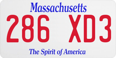 MA license plate 286XD3