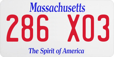 MA license plate 286XO3