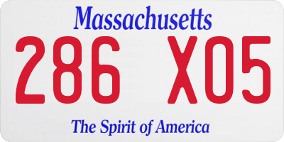 MA license plate 286XO5