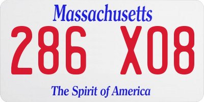 MA license plate 286XO8