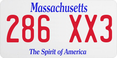 MA license plate 286XX3