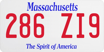 MA license plate 286ZI9
