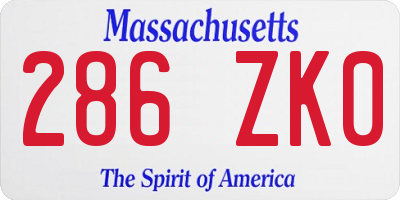 MA license plate 286ZK0