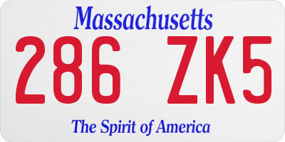 MA license plate 286ZK5