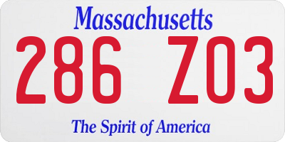 MA license plate 286ZO3