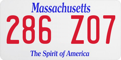 MA license plate 286ZO7