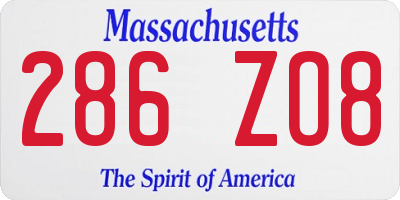 MA license plate 286ZO8
