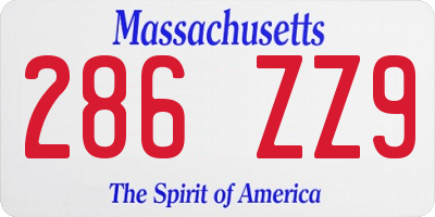 MA license plate 286ZZ9