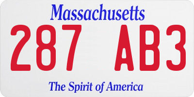 MA license plate 287AB3