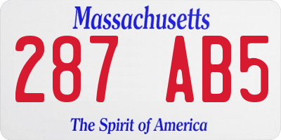 MA license plate 287AB5