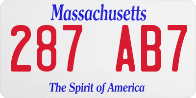 MA license plate 287AB7