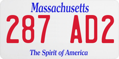 MA license plate 287AD2