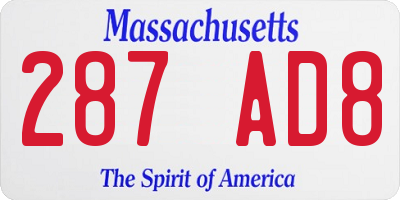 MA license plate 287AD8