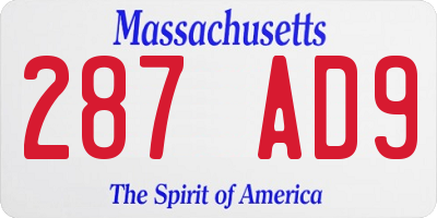 MA license plate 287AD9