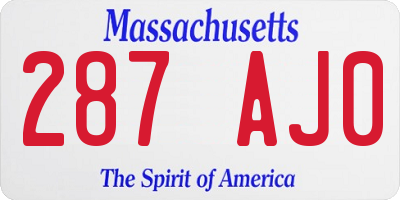 MA license plate 287AJ0