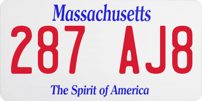 MA license plate 287AJ8
