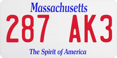 MA license plate 287AK3