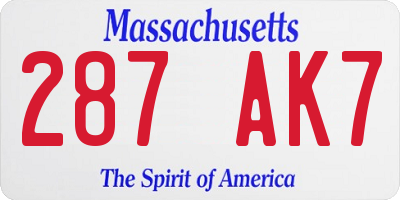 MA license plate 287AK7