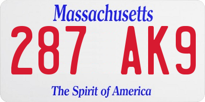 MA license plate 287AK9