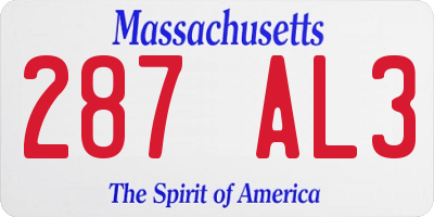 MA license plate 287AL3
