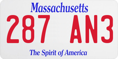 MA license plate 287AN3