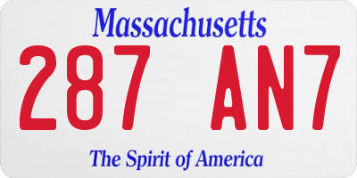 MA license plate 287AN7