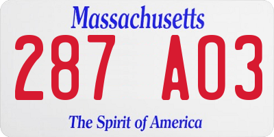 MA license plate 287AO3