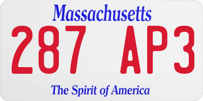 MA license plate 287AP3