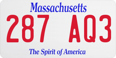 MA license plate 287AQ3