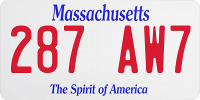 MA license plate 287AW7