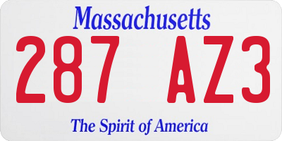 MA license plate 287AZ3
