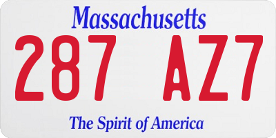 MA license plate 287AZ7