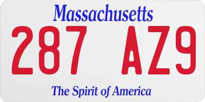 MA license plate 287AZ9